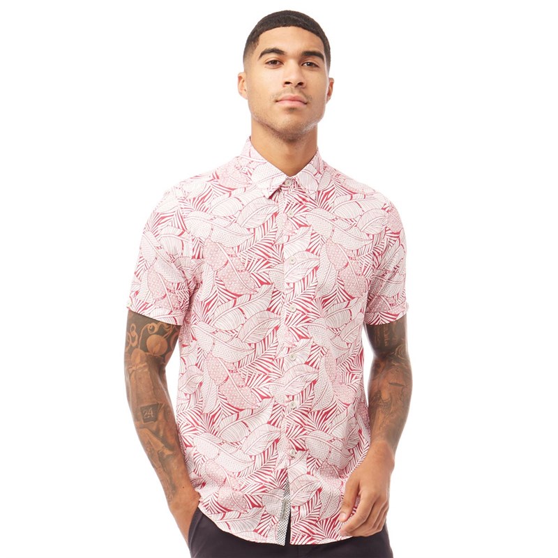 Buy Ted Baker Mens Whittle Short Sleeve Leaf Printed Shirt Pink