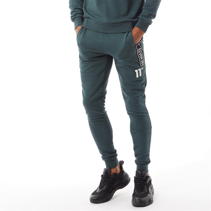 Buy 11 Degrees Mens Taped Skinny Fit Joggers Darkest Spruce Green/Black