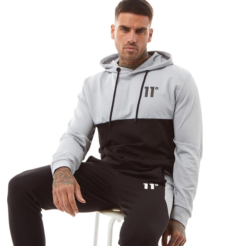 Buy 11 Degrees Mens Mixed Fabric Hoodie Black/Titanium Grey