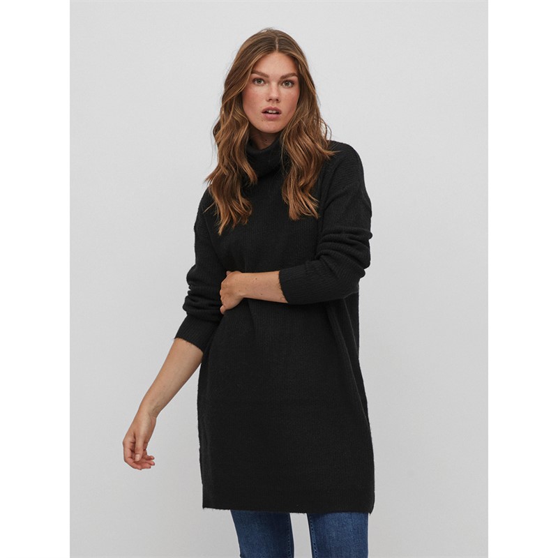 Buy Vila Womens Cila Roll Neck Knitted Tunic Jumper Black