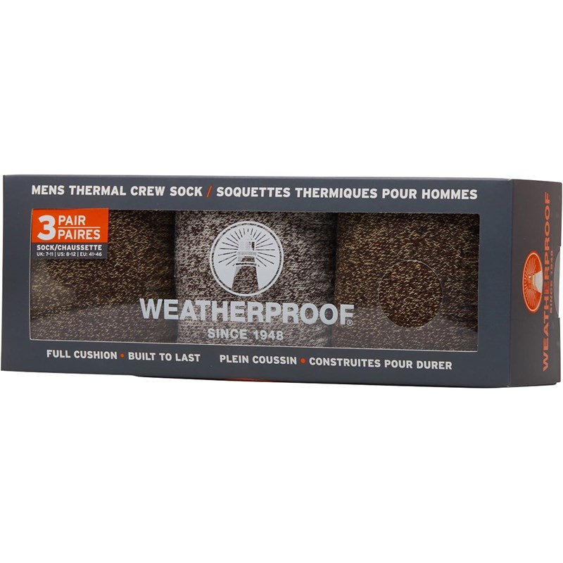 Buy WEATHERPROOF Mens Three Pack Thermal Crew Socks Medium Brown