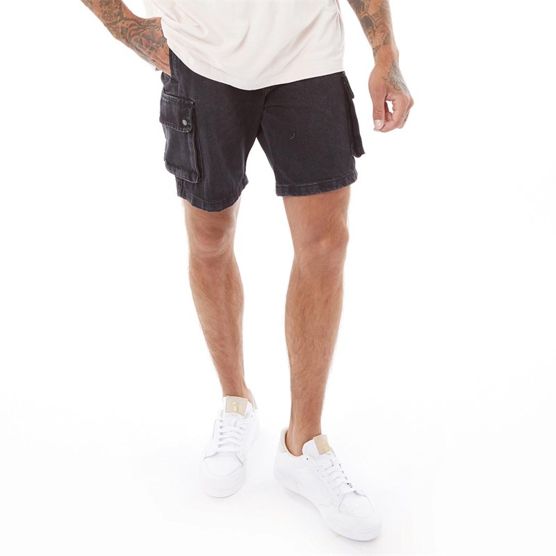 Buy SikSilk Mens Denim Cargo Shorts Black