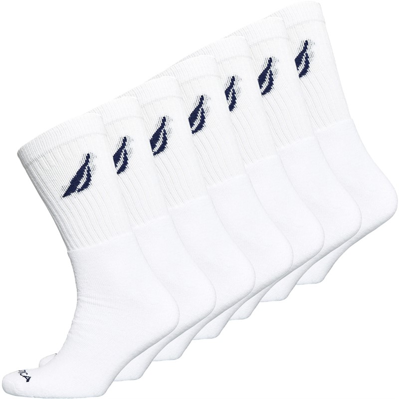 Buy Nautica Mens Seven Pack Crew Socks White