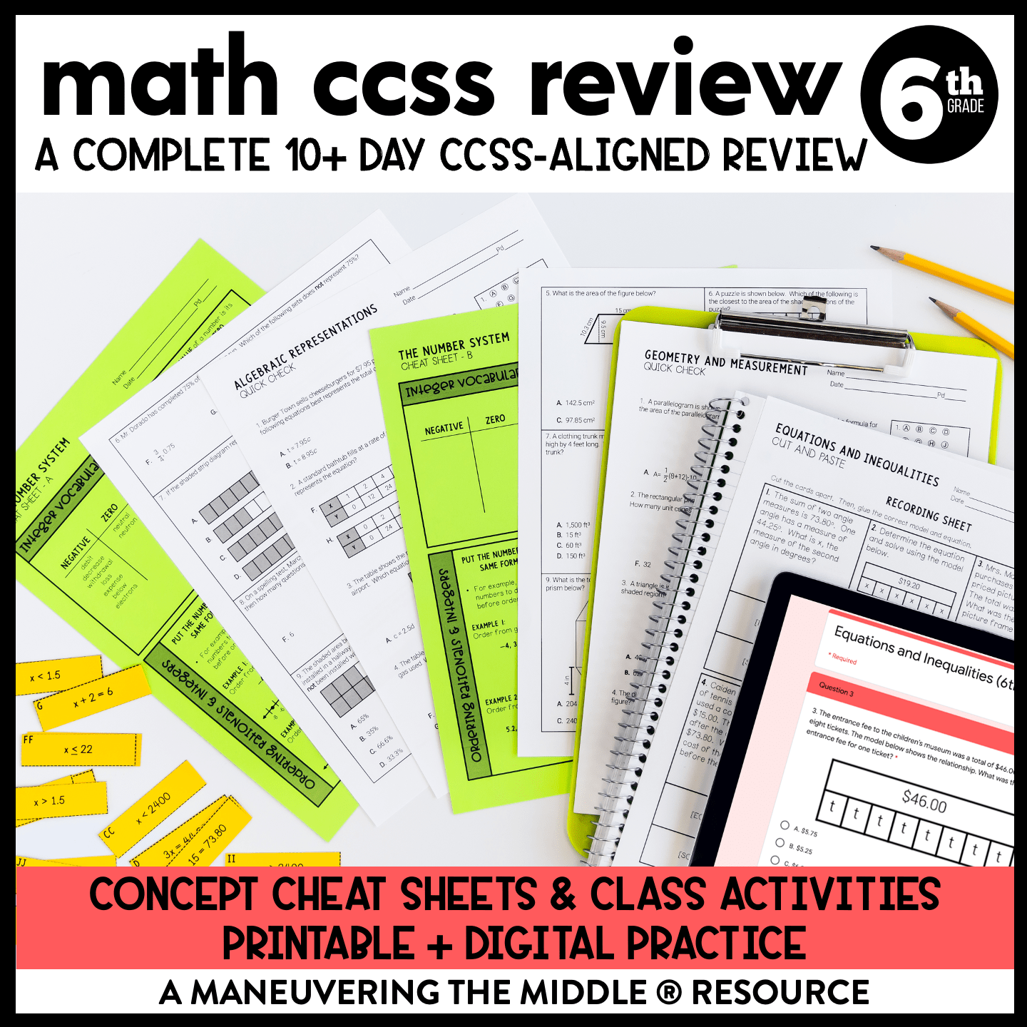 6th Grade Math Review and Test Prep Unit CCSS - Maneuvering the Middle