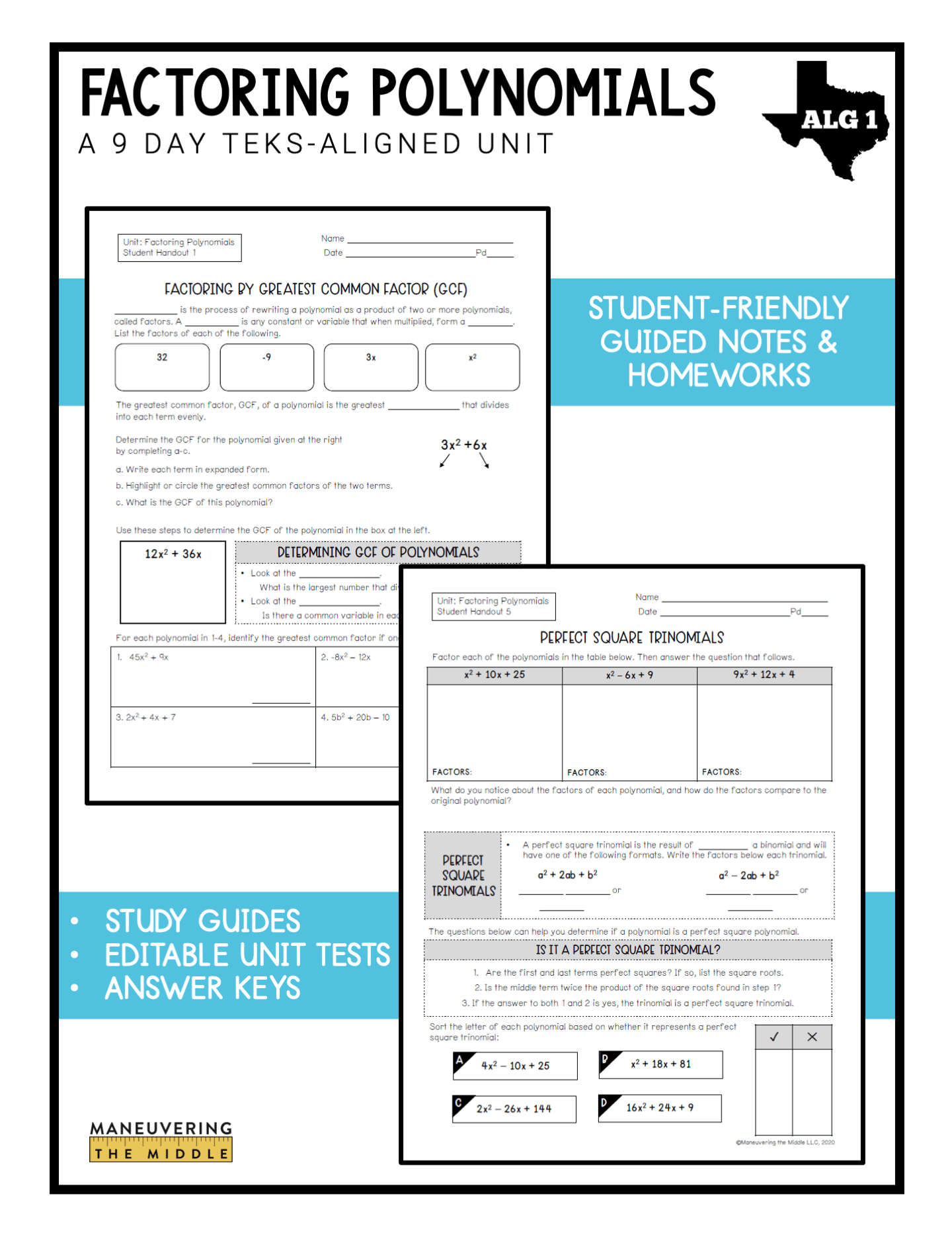 Factoring Polynomials Unit Algebra 1 TEKS Maneuvering