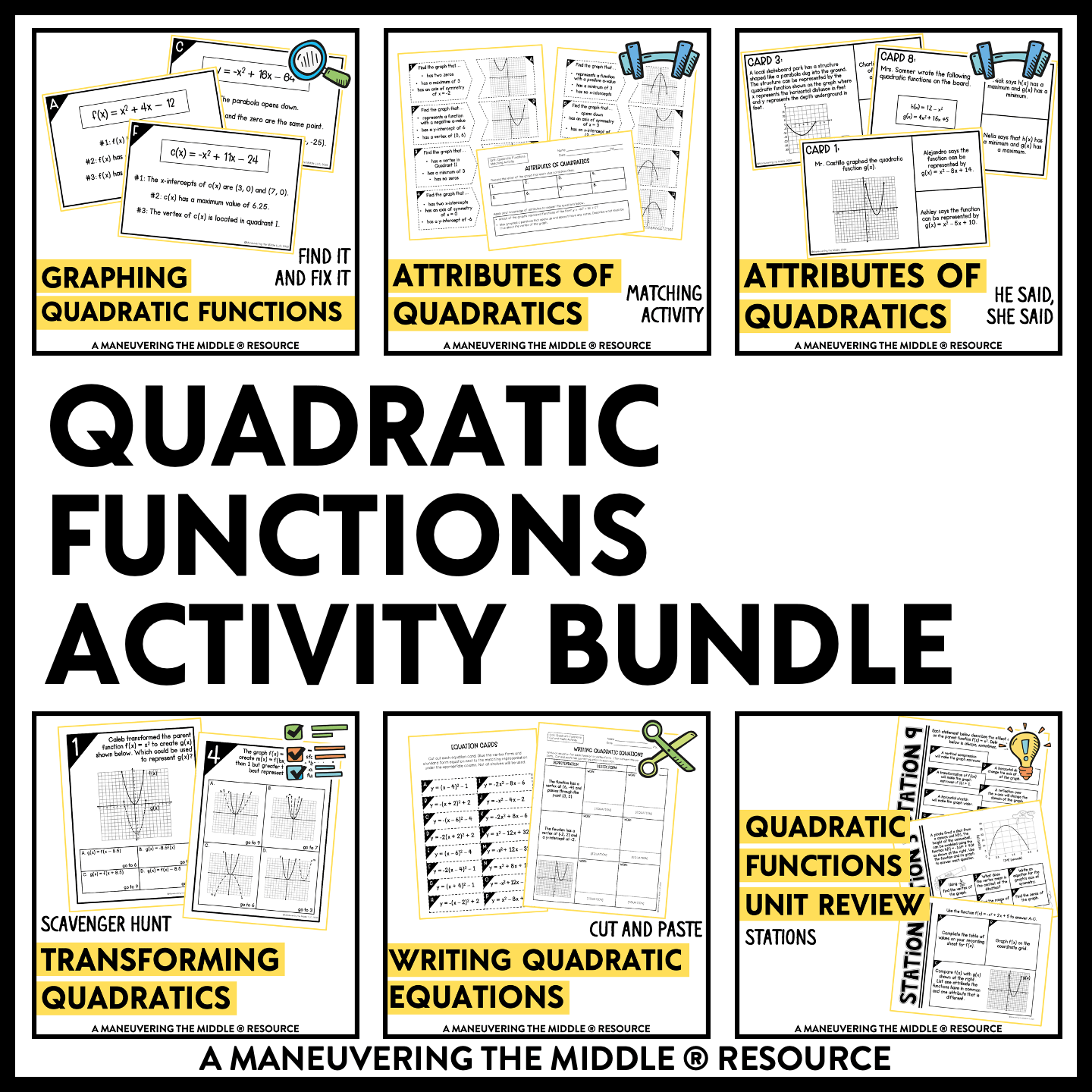 Quadratic Functions Activity Bundle Algebra 1 TEKS