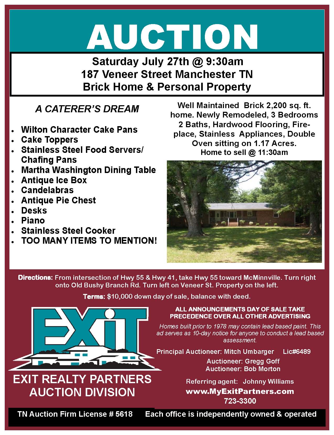 Manchester TN Real Estate Homes for Sale Lora Umbarger Auction Home