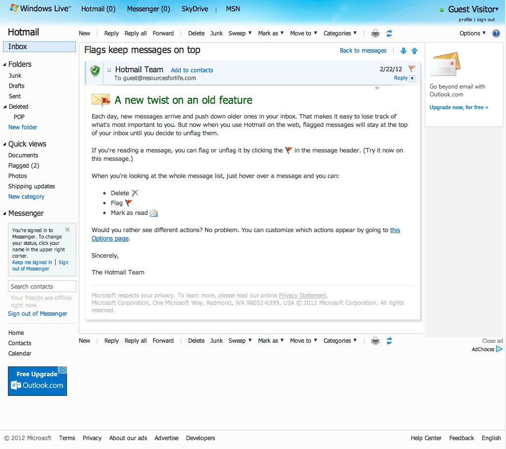 Microsoft Hotmail Live Offers Free Upgrade to Online Cloud Version of
