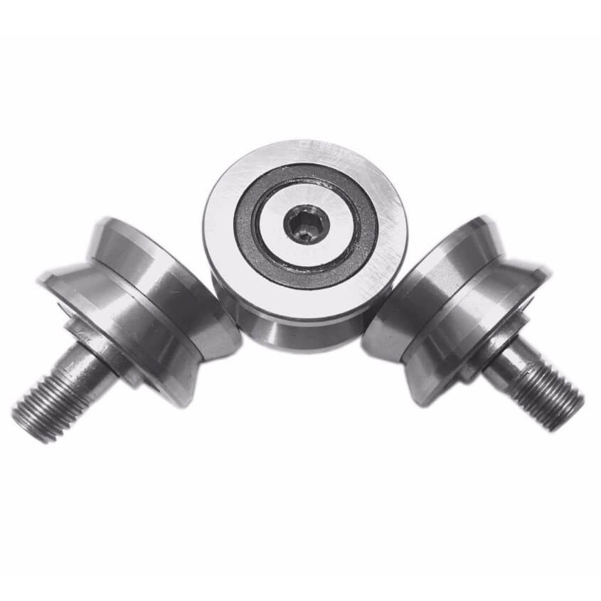 Precision and accuracy studded V groove track roller and guide wheels