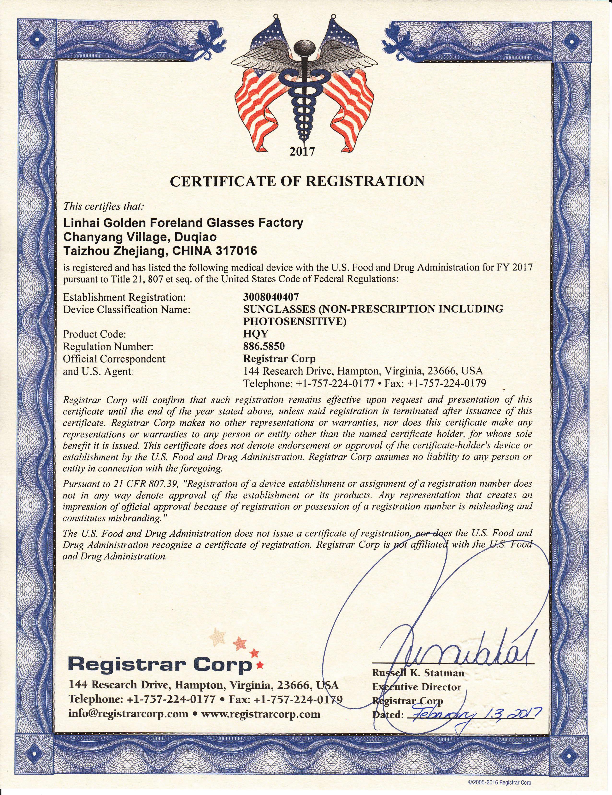 Turstful FDA Certificate