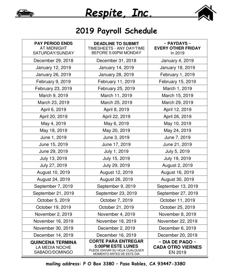 Pay Schedule Respite, Inc