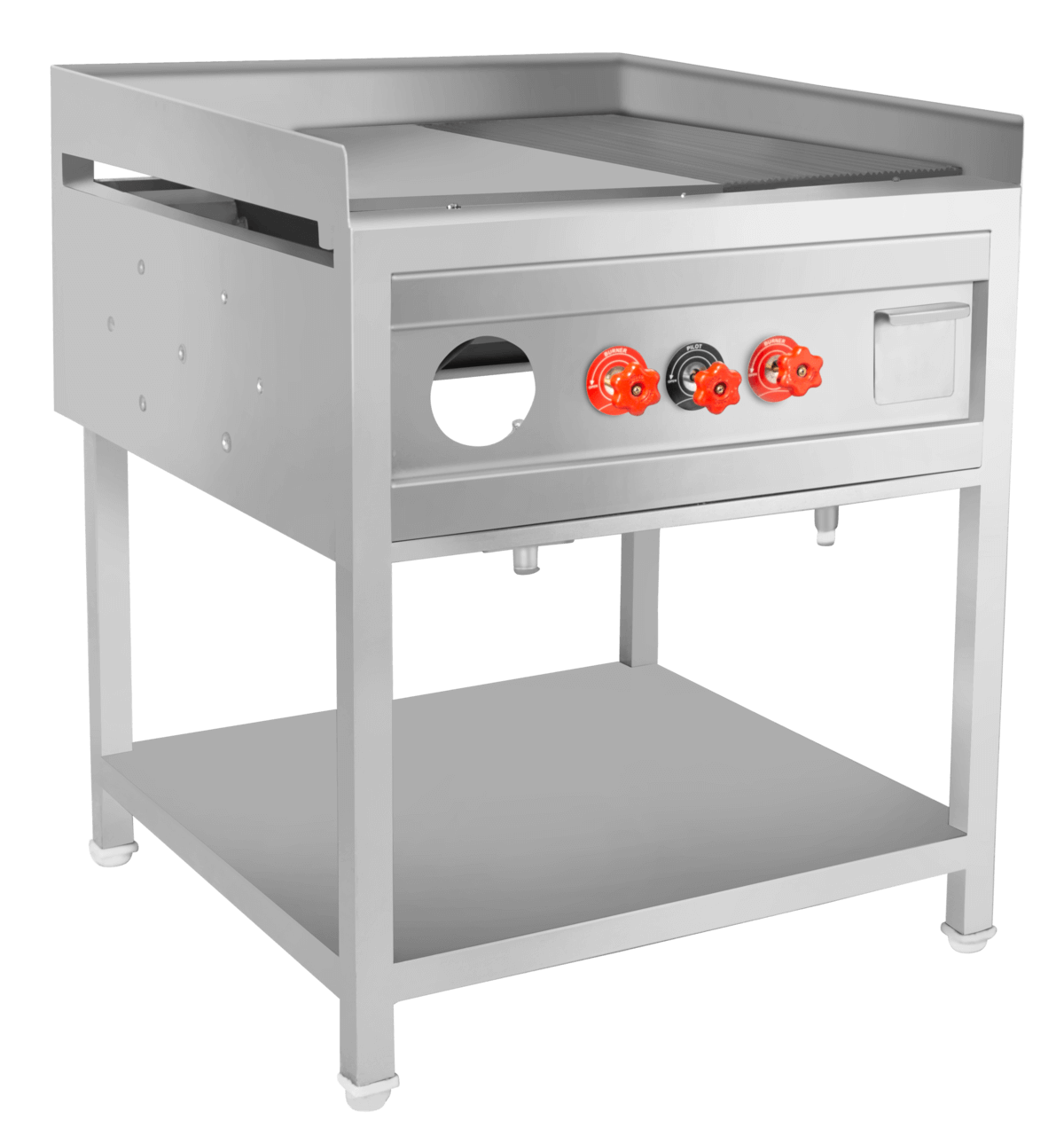 GAS GRIDDLE PLATE PLAIN TOP WITH 3 SIDE SKIRTING WITH 1 UNDER SHELF