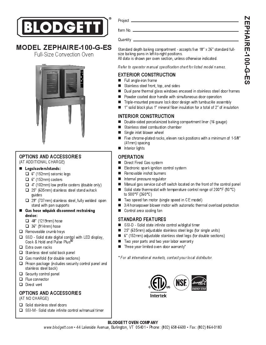 Blodgett ZEPHAIRE200GES Gas Double Deck Full Size Bakery Depth