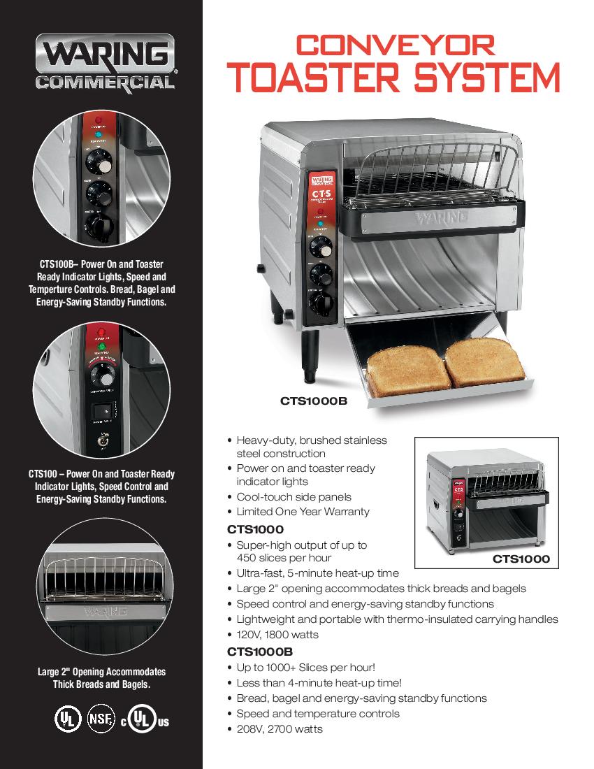 Waring CTS1000B Conveyor Toaster 1000 Slices/hr w/ 2" Product Opening, 208v/1ph