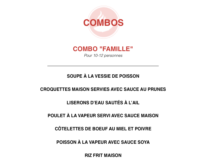 Combo “famille” Restaurant Wing Phat