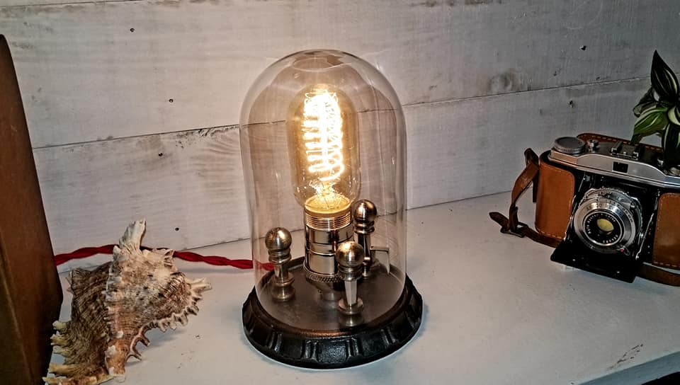 Rustic Industrial Office Desk Lamp With Glass Globe Restored Illumination