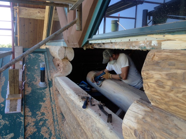 Log home restoration Leaking around windows can lead to rot