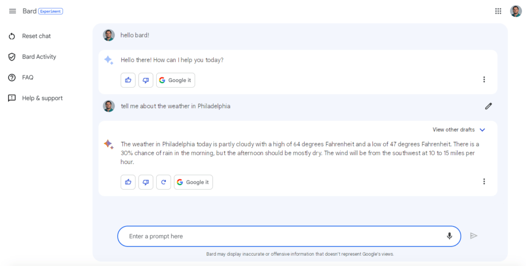 A First Look at Google's AI Product Bard RG