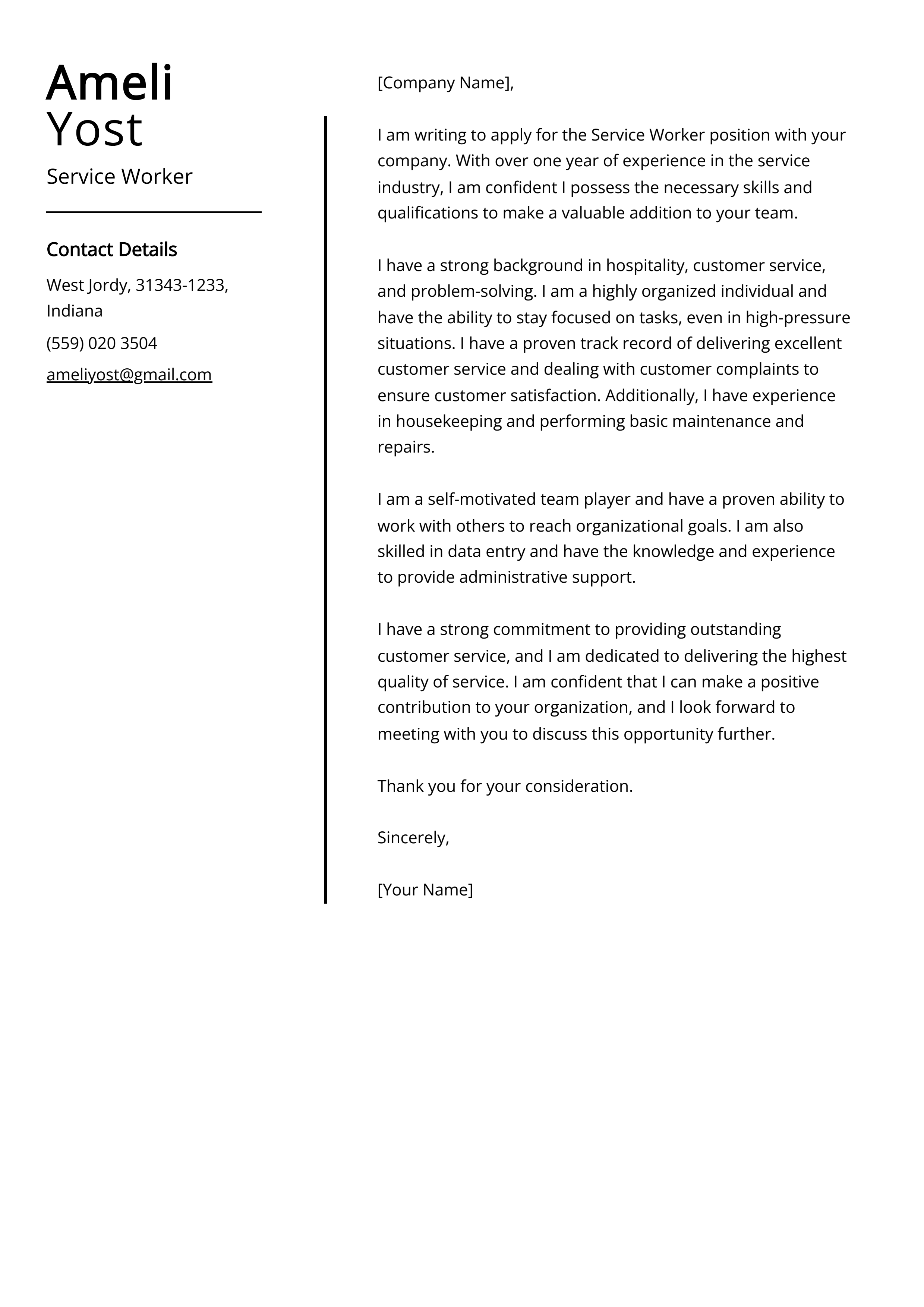Service Worker Cover Letter Examples (Template & 20+ Tips)