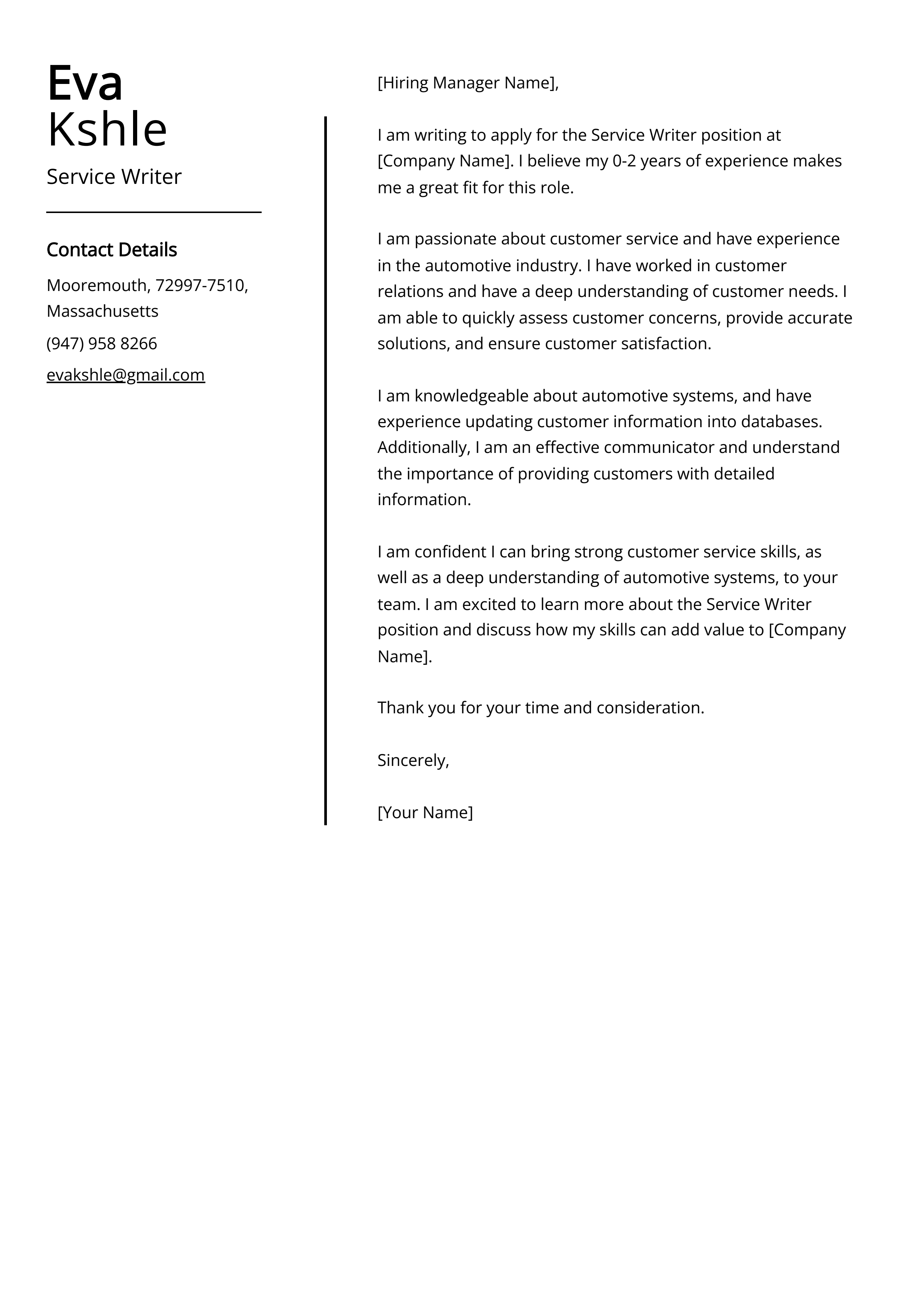 Service Writer Cover Letter Examples (Template & 20+ Tips)