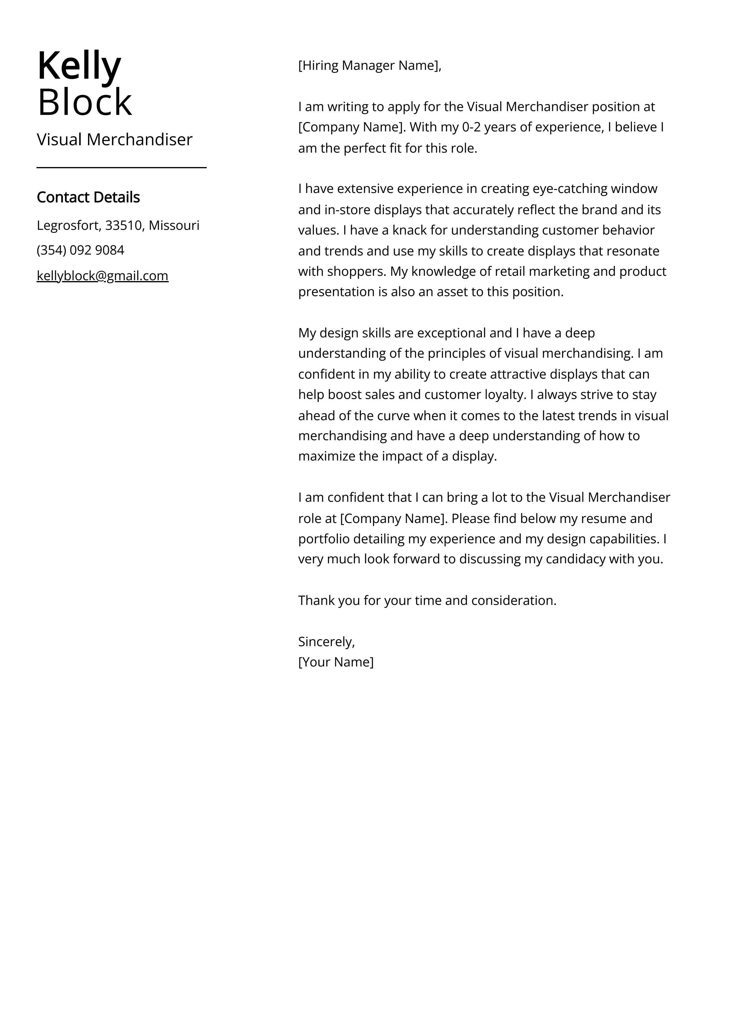 Visual Merchandiser Cover Letter Examples & Guide