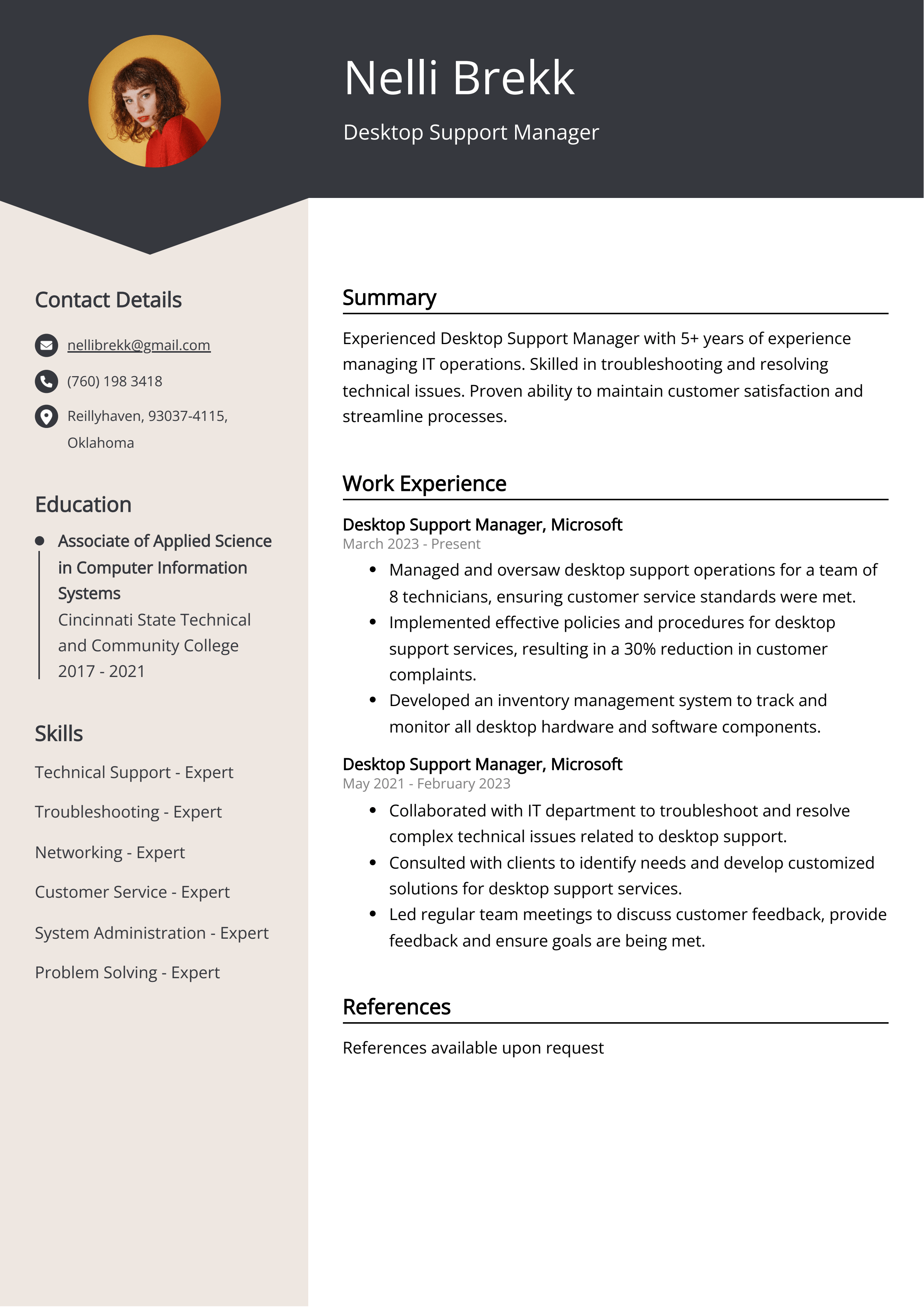 Desktop Support Manager CV Example for 2024 (Skills & Templates)