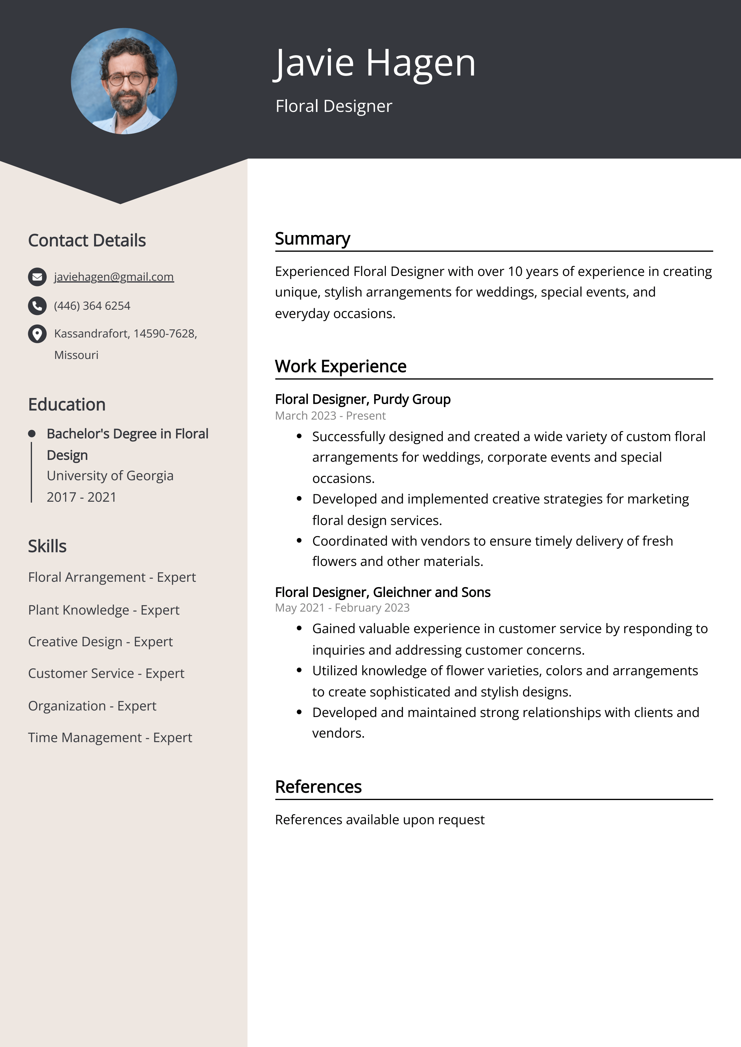 Floral Designer CV Sample & Guide [Entry Level + Senior Jobs]
