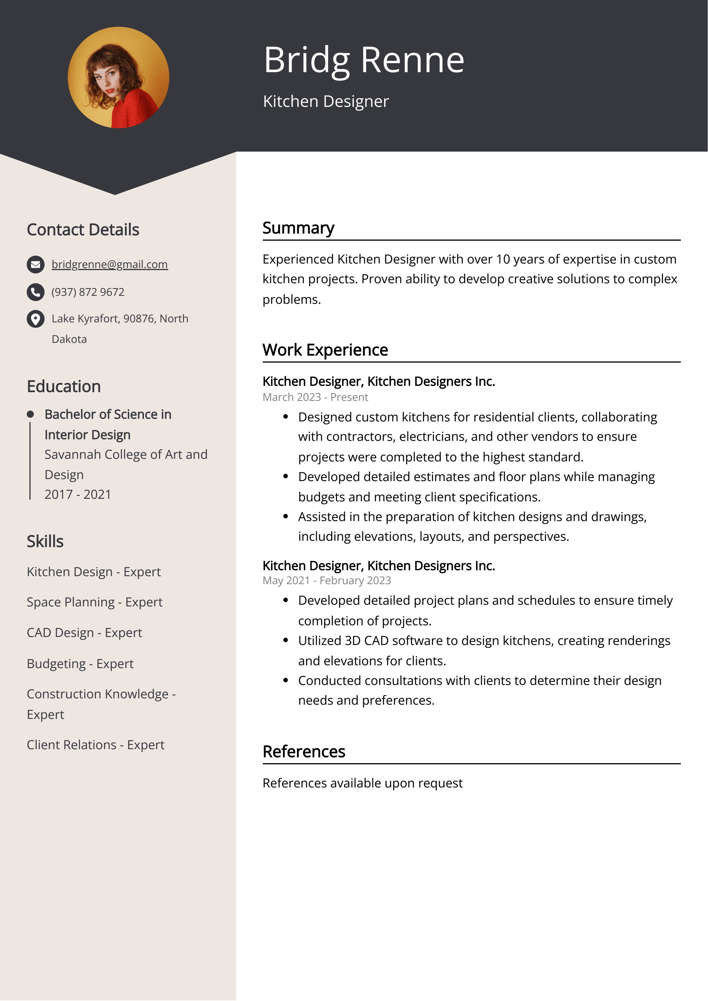 Kitchen Designer CV Job Description, Sample & Guide