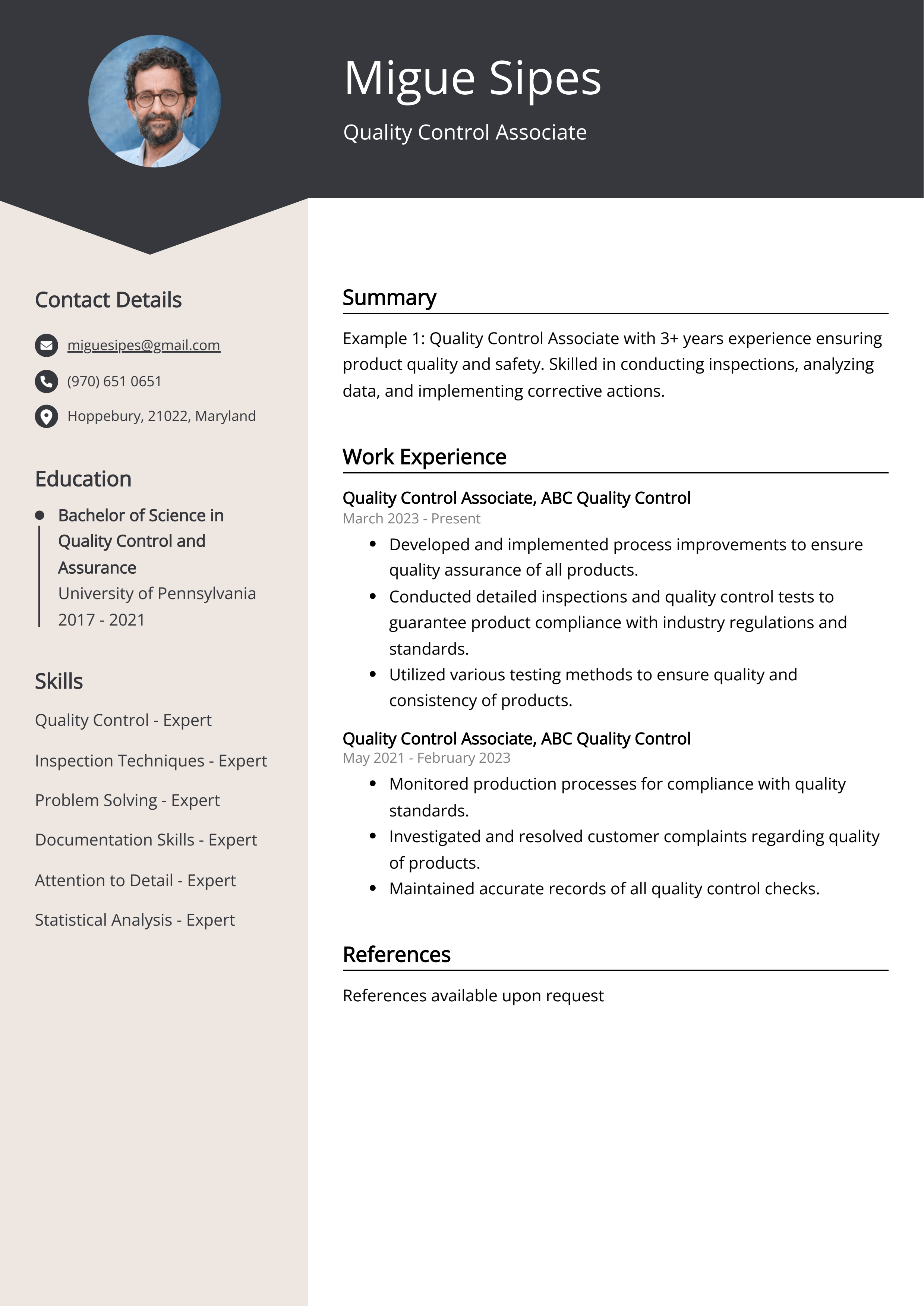 Quality Control Associate CV Examples (Template & 20+ Tips)