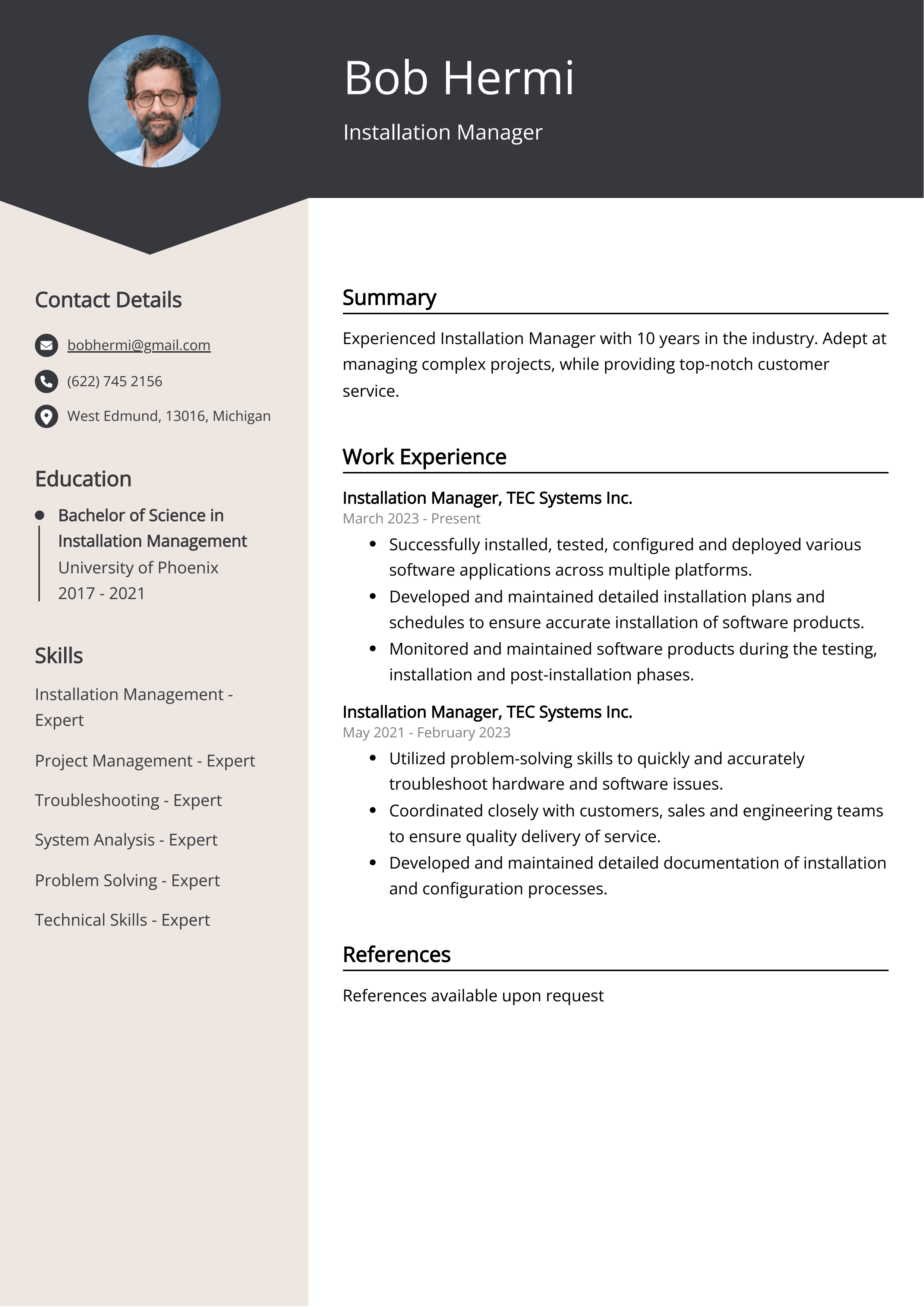 Installation Manager Resume Sample & Guide (Entry Level & Senior Jobs)