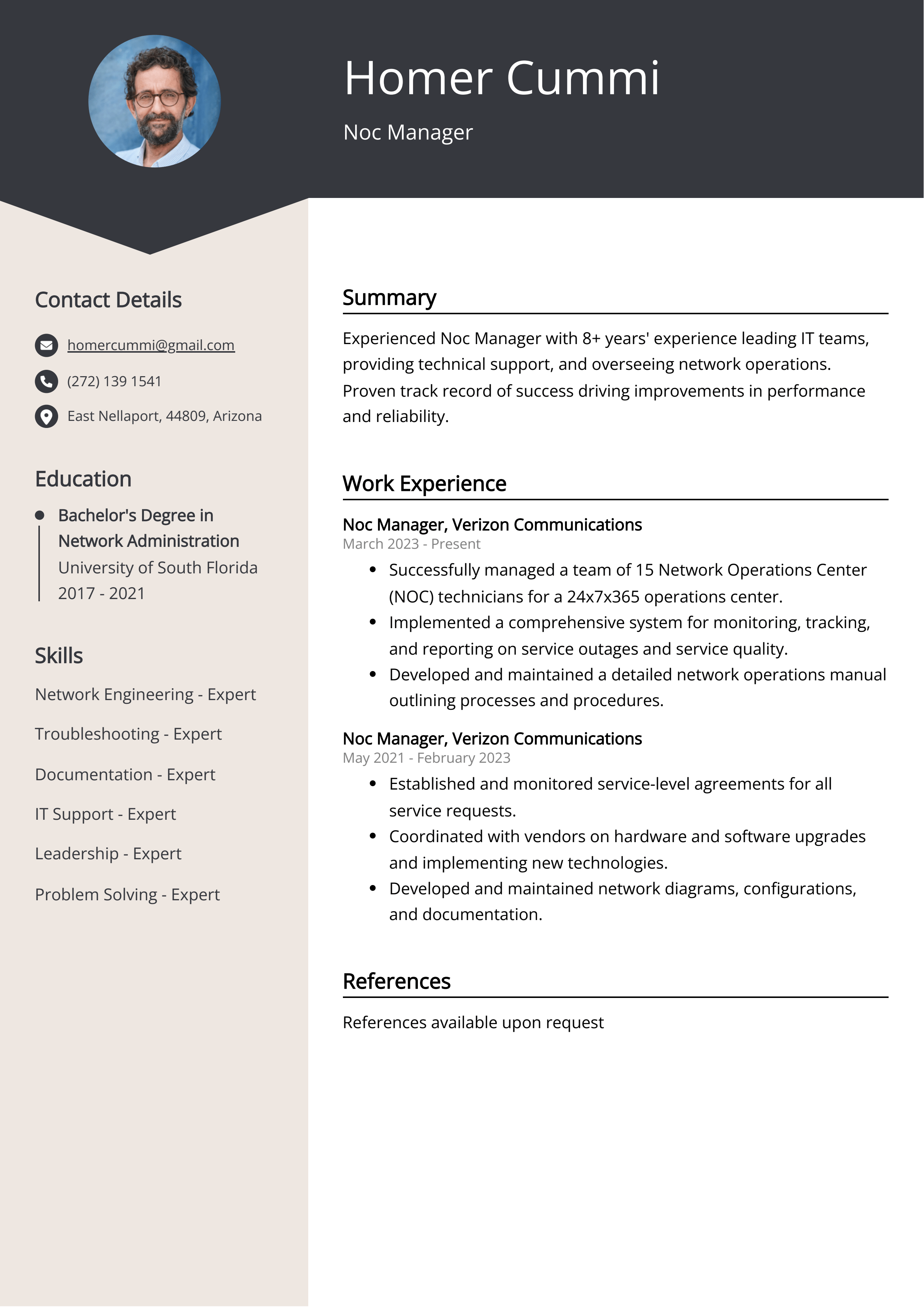 Noc Manager Resume Job Description, Sample & Guide