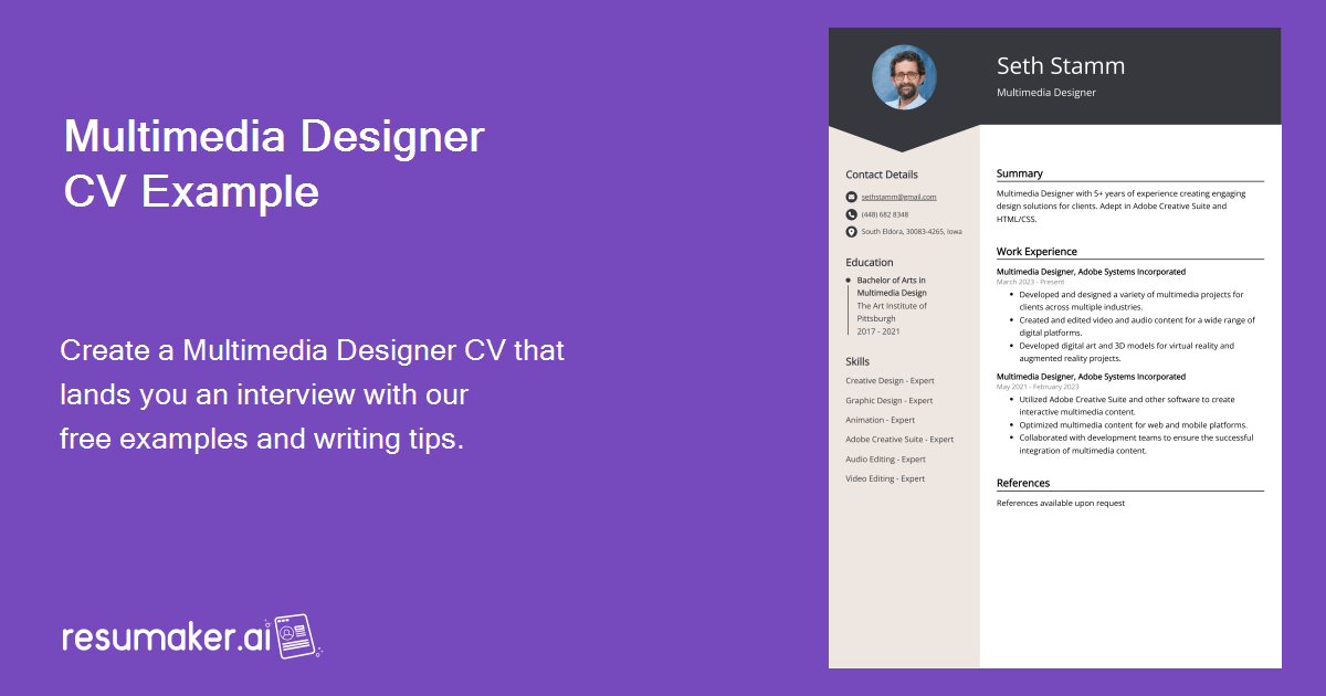 Multimedia Designer CV Job Description, Sample & Guide