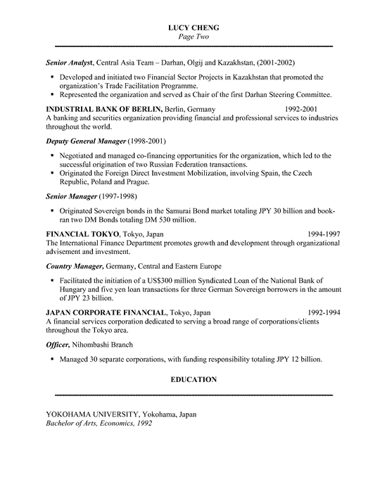 resume for bankers