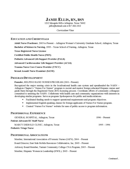 Nurse CV Example Nursing, Health Care