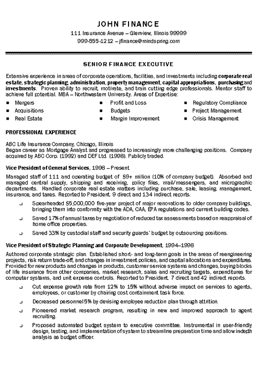 Insurance Executive Resume Example