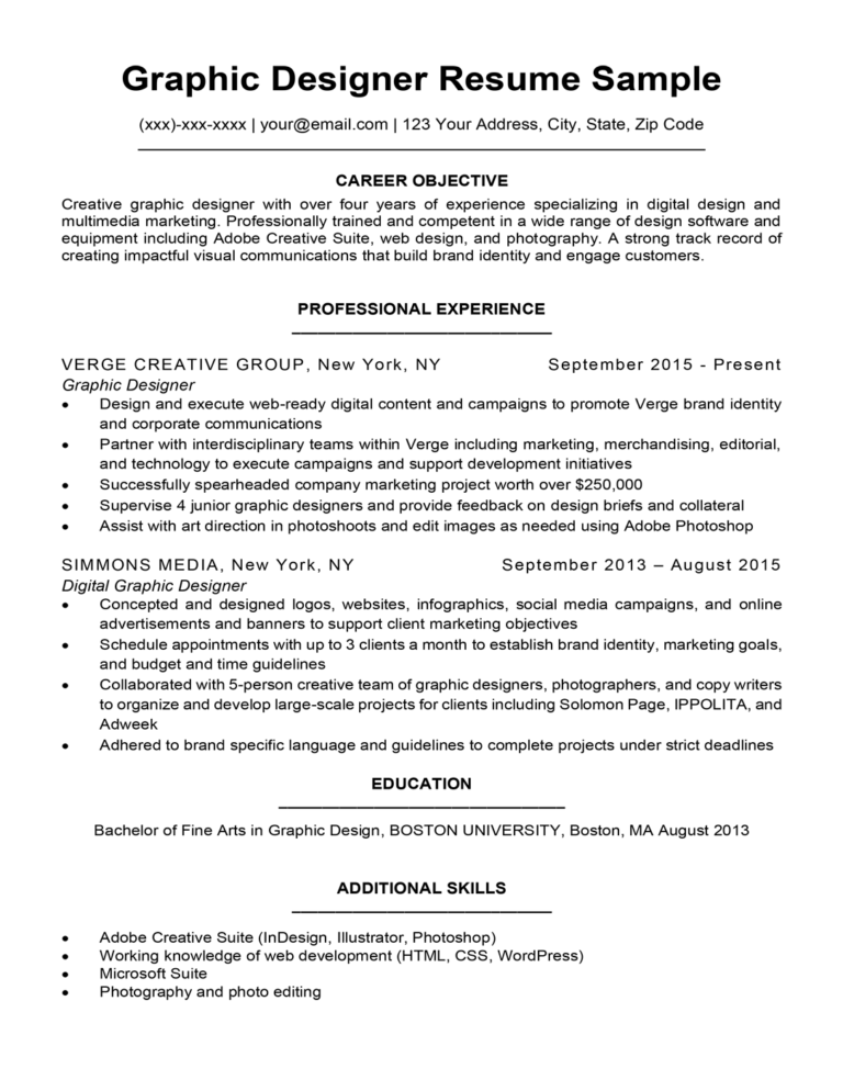 Graphic Design Resume Sample & Writing Tips Resume Companion