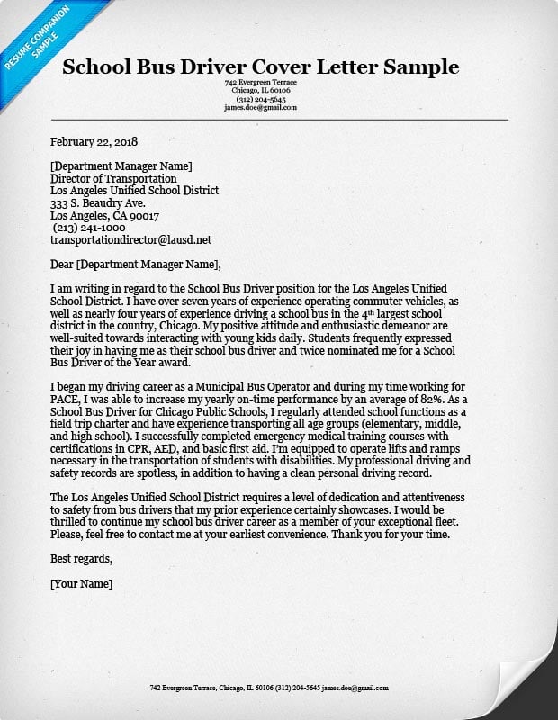 School Bus Driver Cover Letter Sample & Writing Tips ... (620 x 800 Pixel)