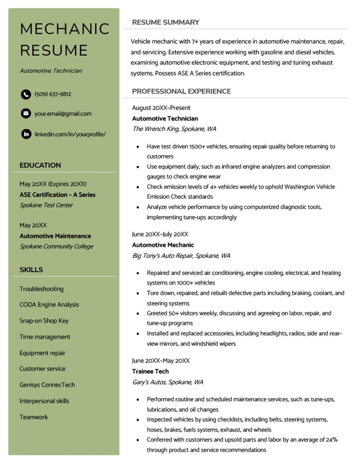Mechanic Resume Examples and Template for 2024