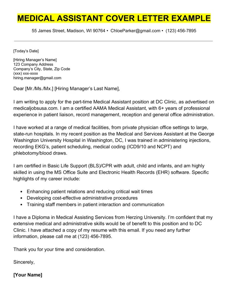 Medical Assistant Cover Letter Sample & Writing Tips