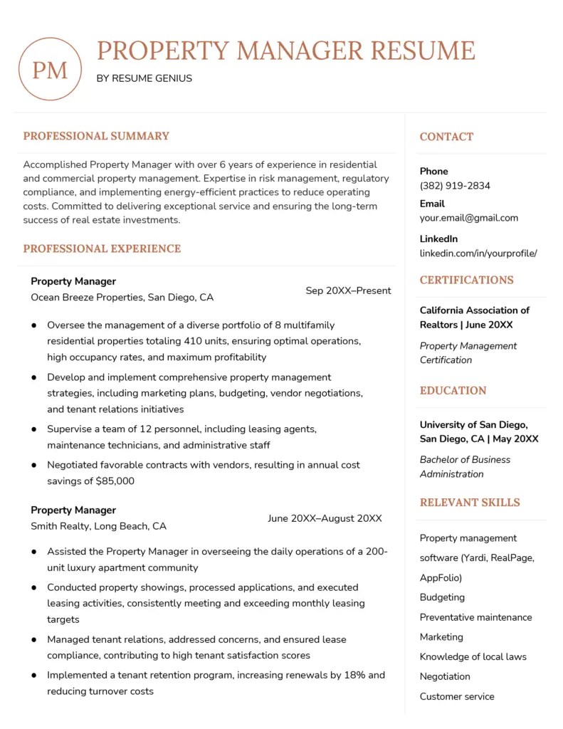 5 Property Manager Resume Examples, Template, & Writing Tips