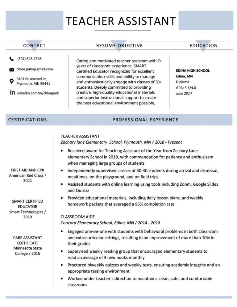 Teacher Assistant Resume Example & Writing Tips Resume Genius