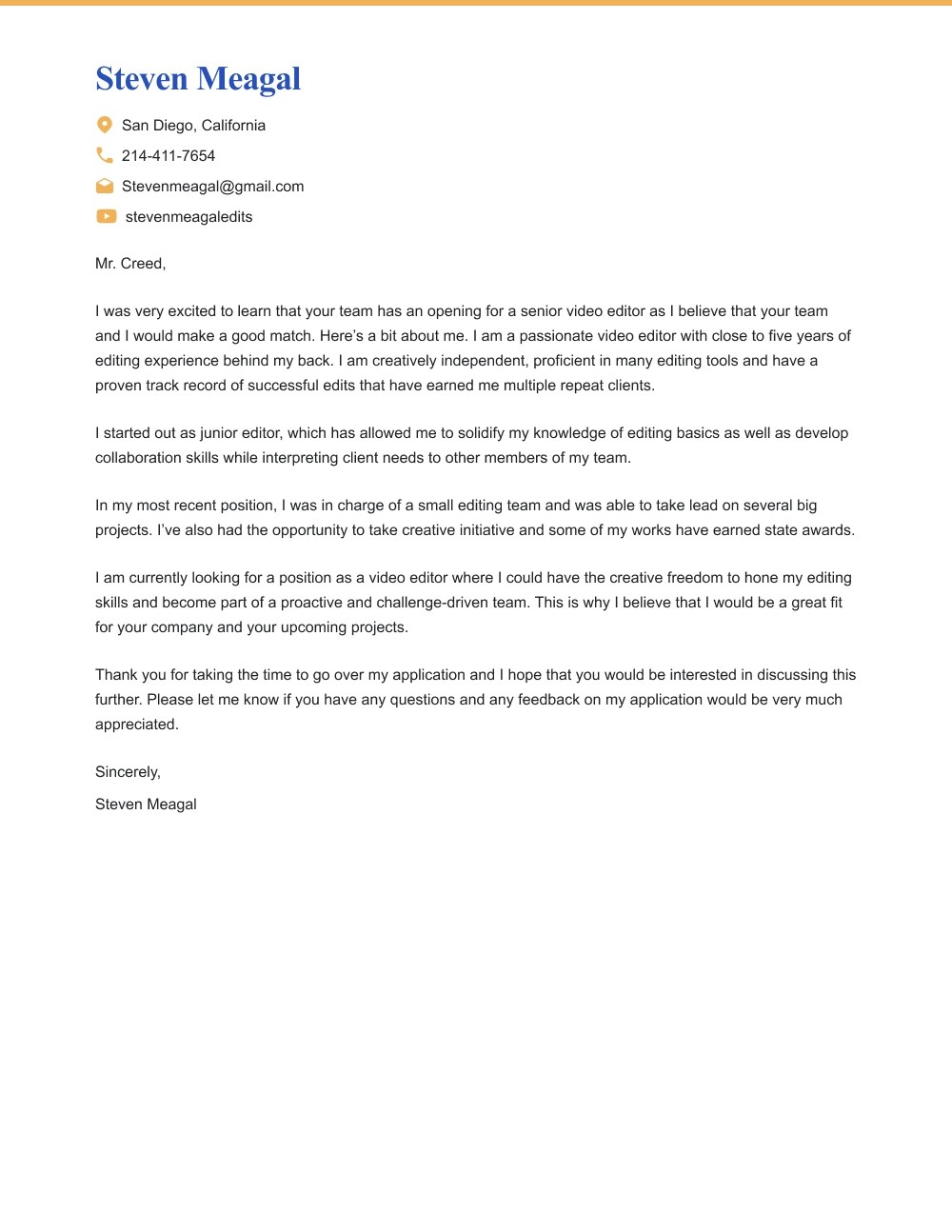 Video Editor Cover Letter Example and Advice from HR Pros