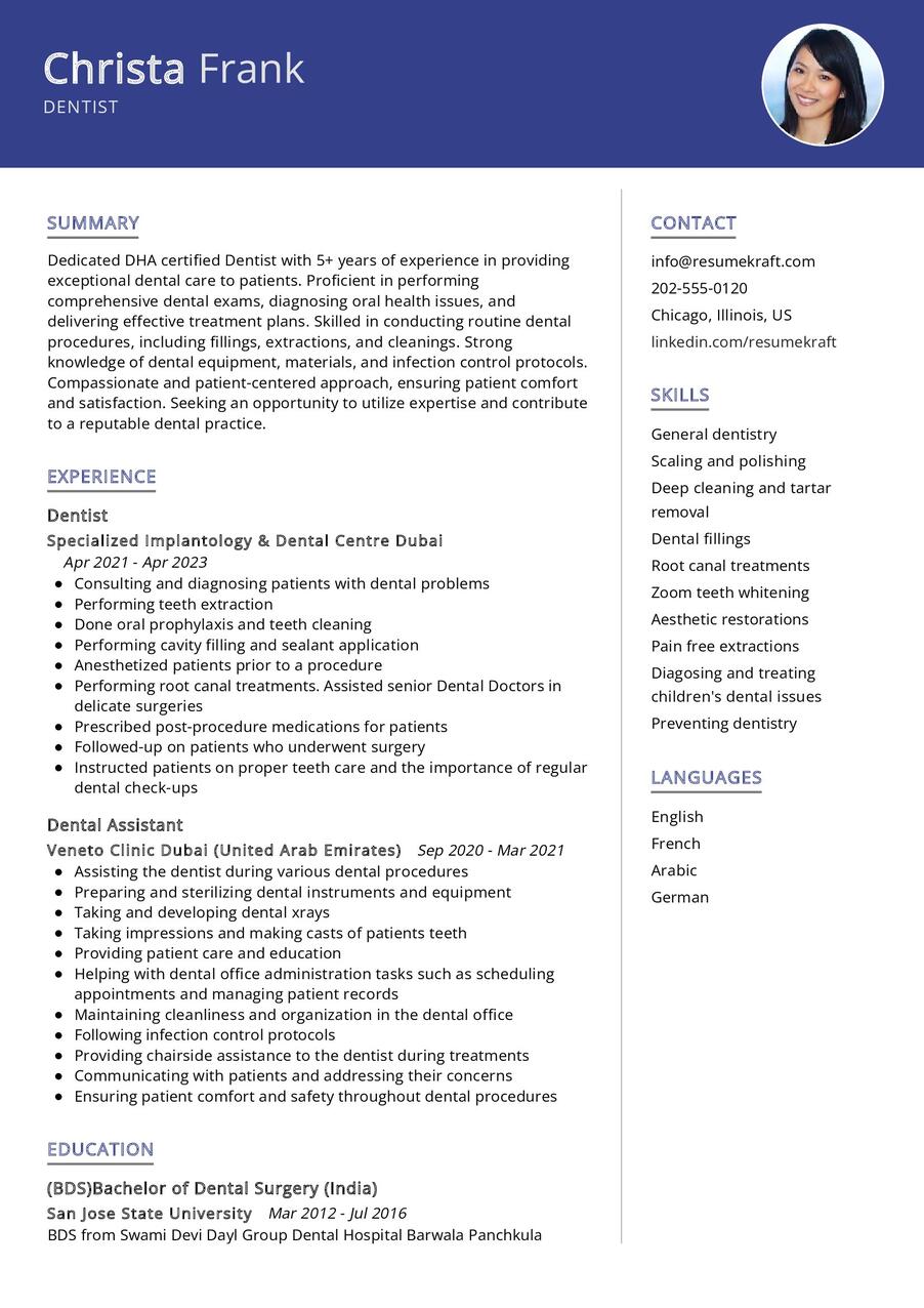Dentist CV Example in 2024 ResumeKraft