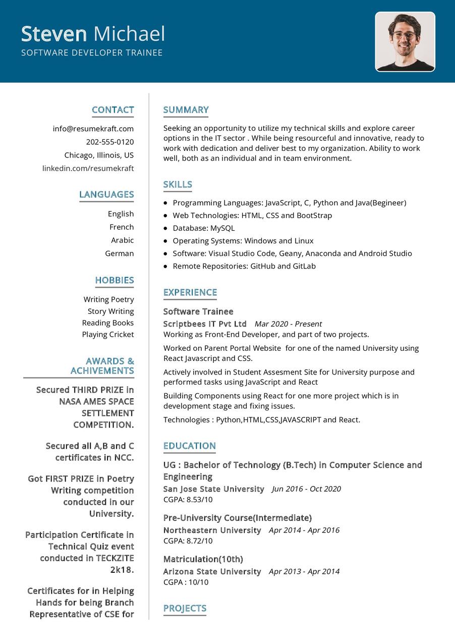 Software Developer Trainee CV Example in 2024 ResumeKraft
