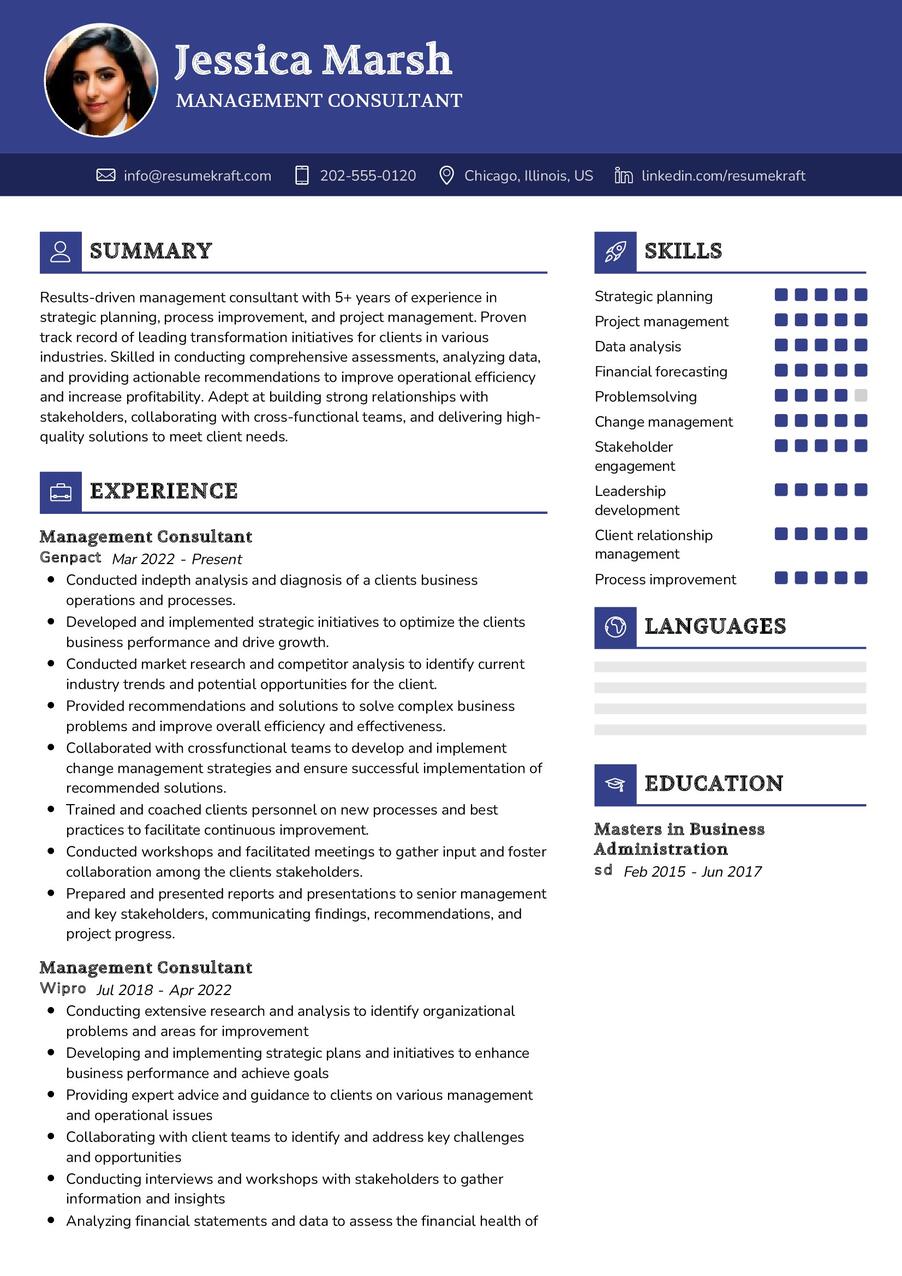Management Consultant Resume Sample in 2025 ResumeKraft