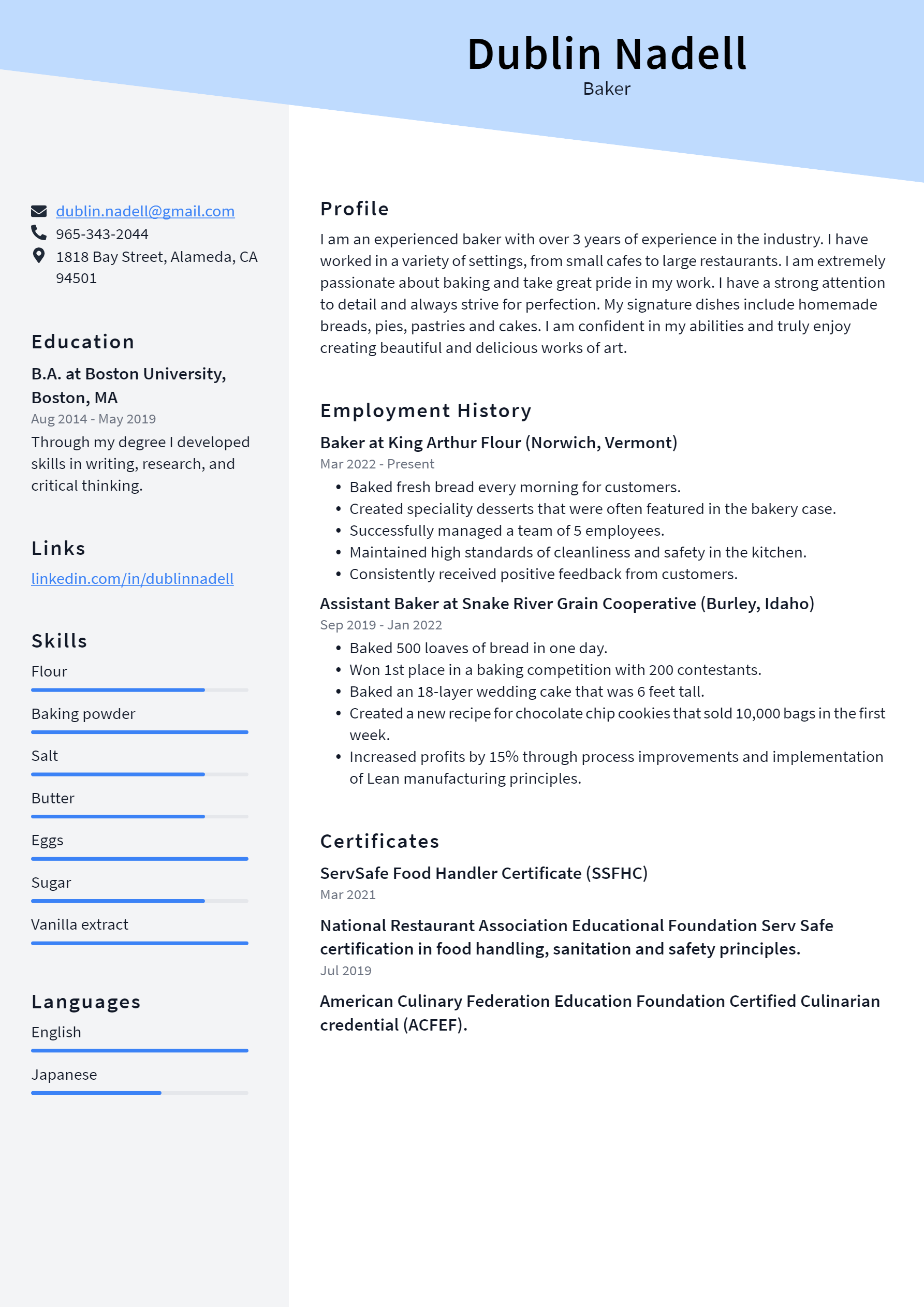 Baker Resume Example and Writing Guide ResumeLawyer