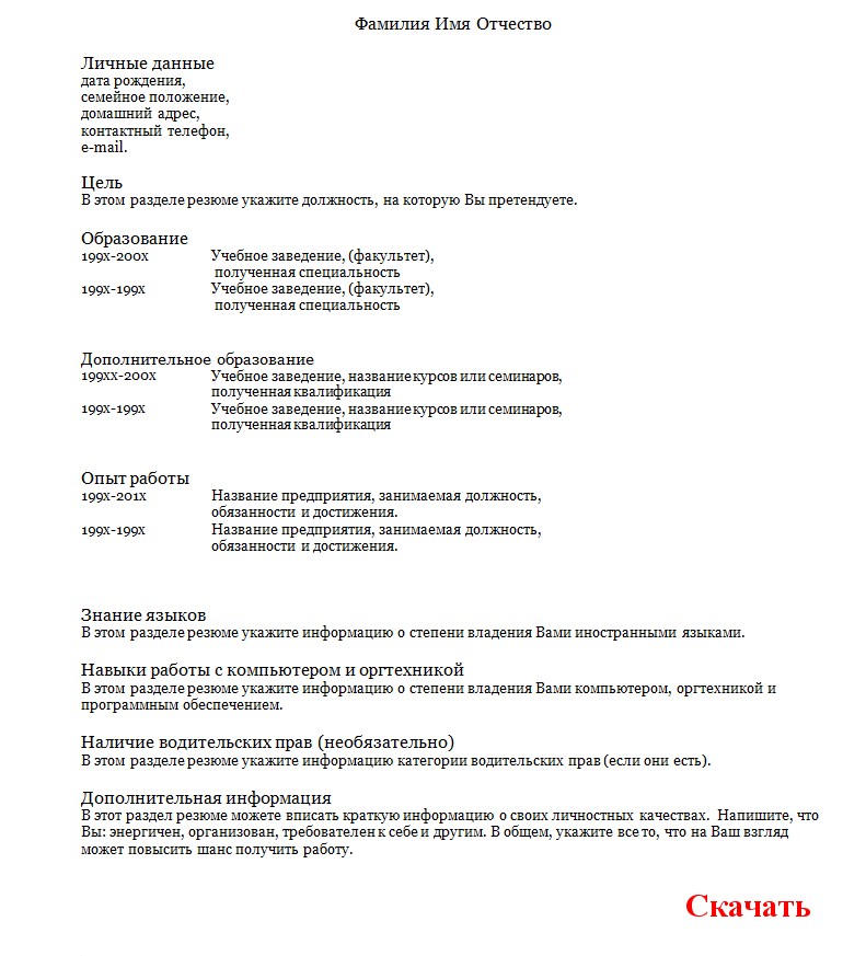 образец резюме инженерасметчика Руководства, Инструкции, Бланки