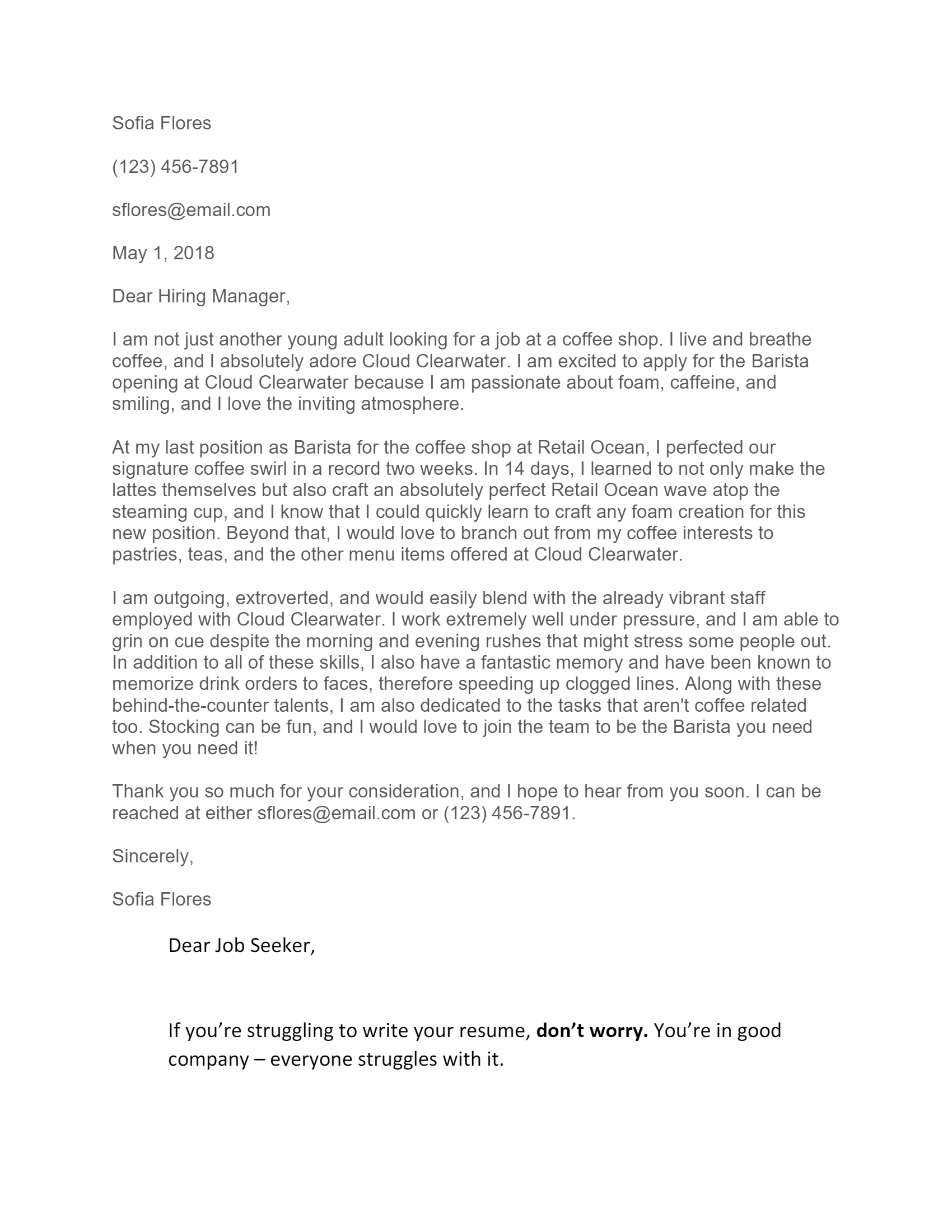 Free Barista Cover Letter Template & Example on