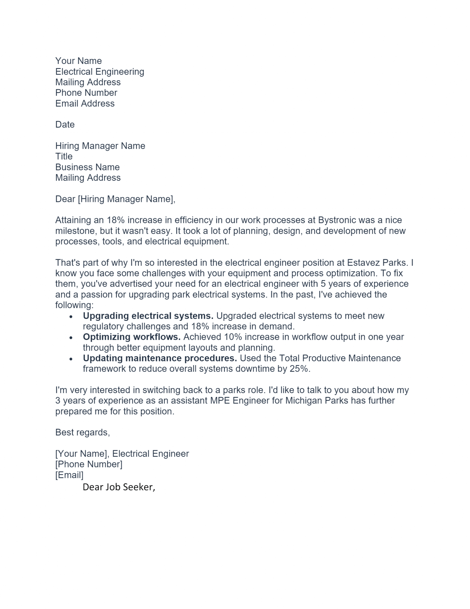 Free Electrical Engineer Cover Letter Template & Example on