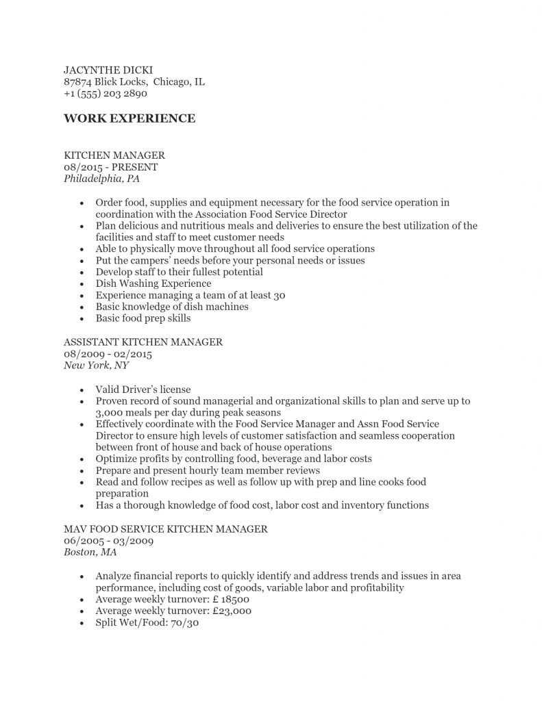 Download Free Kitchen Manager .Docx(Word) Template on